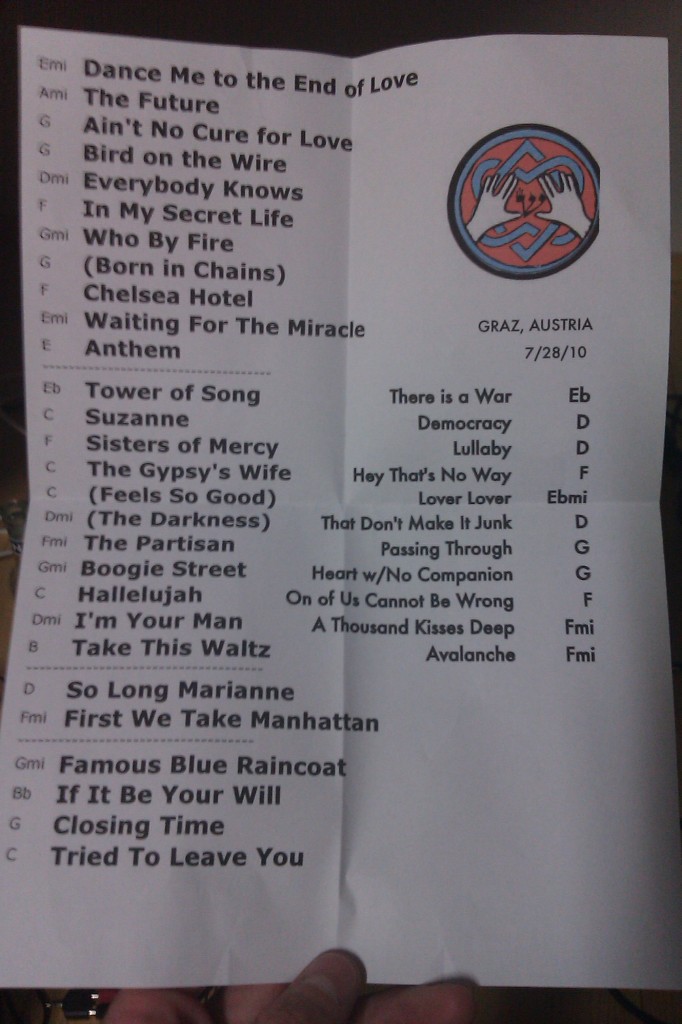 Setlist Leonard Cohen Graz 2010-07-28